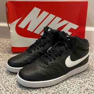 Men's Nike Court Vision Mid Black White Sneakers - 9
